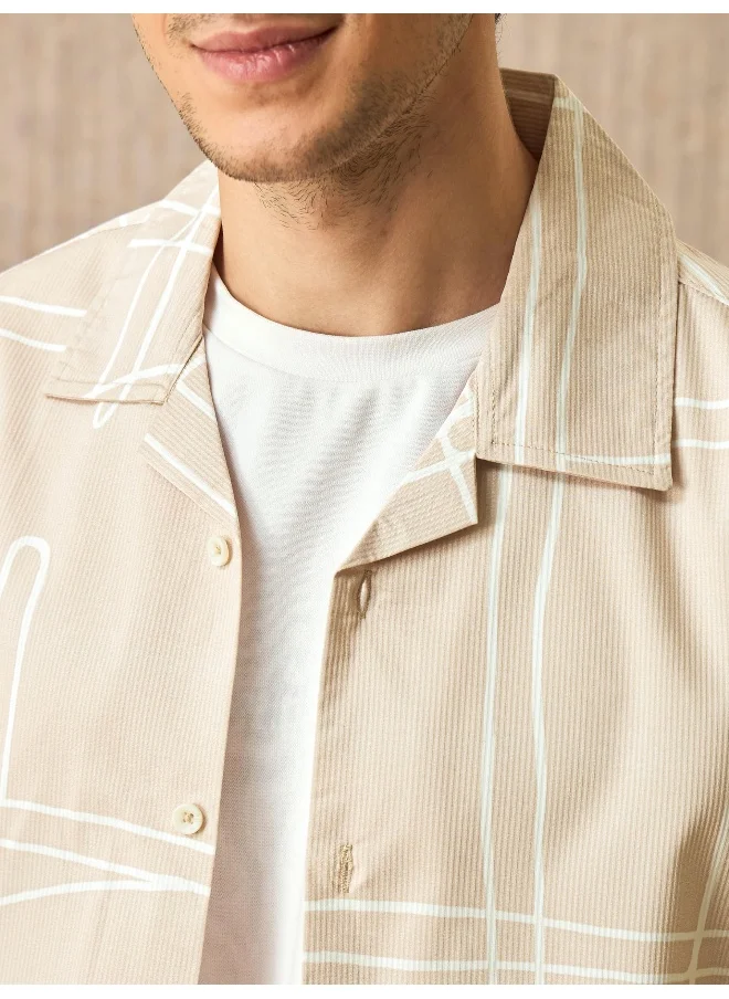 Beyoung Light Beige Half Sleeves Printed Shirts for Men