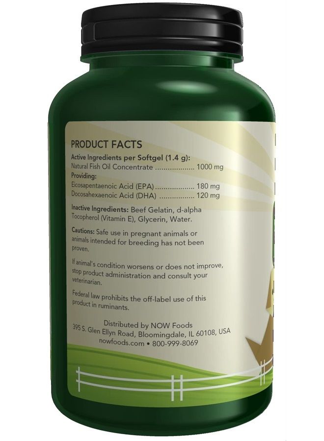 now صحة الحيوانات الأليفة، مكمل أوميغا 3، مصمم للقطط والكلاب، معتمد من NASC، 180 كبسولة لينة - Image 1