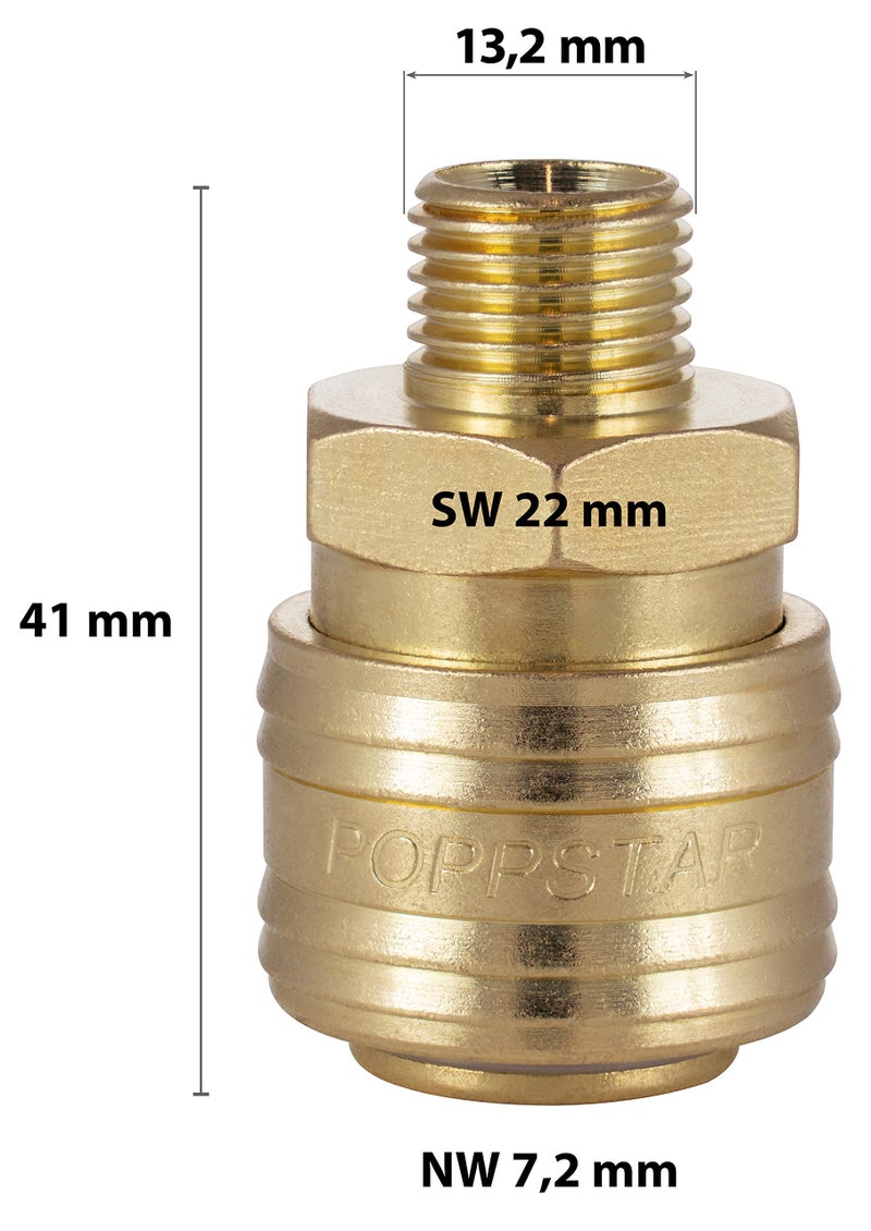 Poppstar 2x Quick Coupling Compressed Air NW 7.2 with 1/4 Inch Male Thread for Compressed Air Connection - Image 2