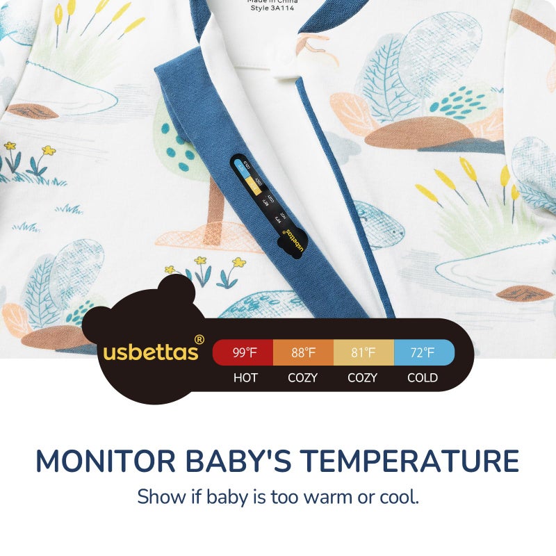 usbettas Baby Sleep Sack 6â€“12 Months, Cotton Sleep Sack with Detachable Long Sleeves, 1.0 TOG Wearable Blanket for Cooler Nights, 2-Way Zipper Toddler Sleeping Sack with Temperature Strip, Dinosaur - Image 5