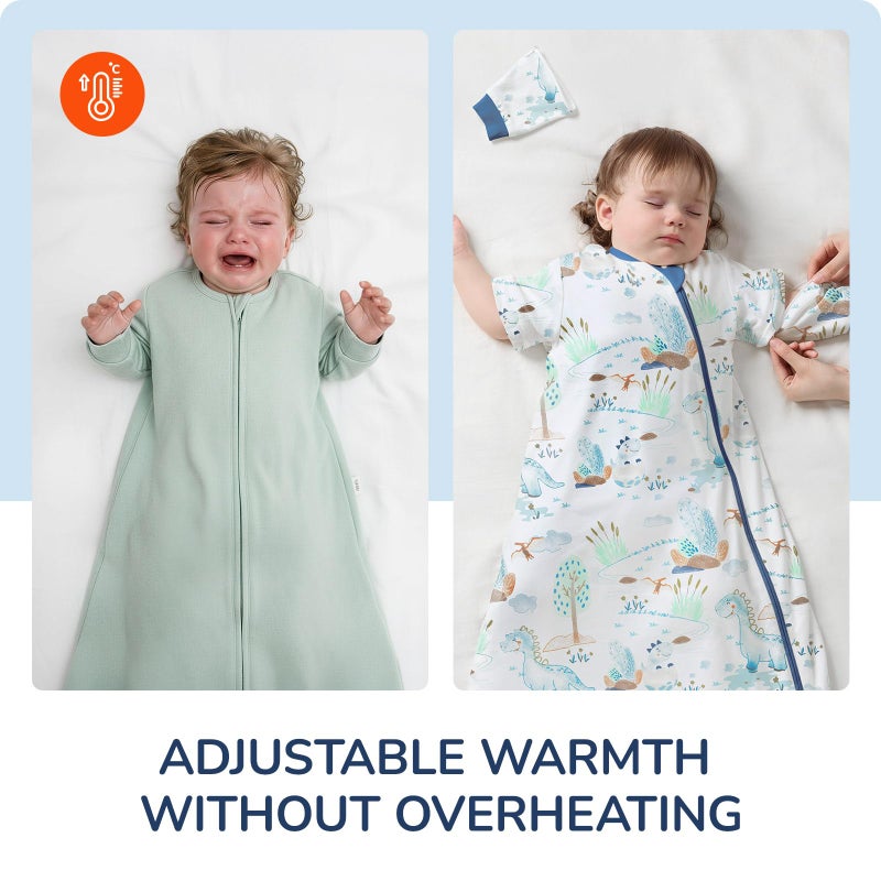 usbettas Baby Sleep Sack 6â€“12 Months, Cotton Sleep Sack with Detachable Long Sleeves, 1.0 TOG Wearable Blanket for Cooler Nights, 2-Way Zipper Toddler Sleeping Sack with Temperature Strip, Dinosaur - Image 2