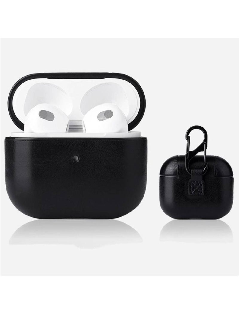 جينيكست غطاء حماية من الجلد الناعم الملمس مع مشبك لسماعات AirPods 3 أسود - Image 1