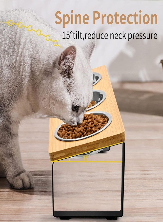 FTKINGDER Raised Cat Food Water Bowl，Small Dog 15 ° Tilted Elevated Food Feeding Tray with Three Stainless Steel Bowls to Protect The Spine of Cats and Dogs from Vomiting (Wood Color) (3 Bowls) - Image 4