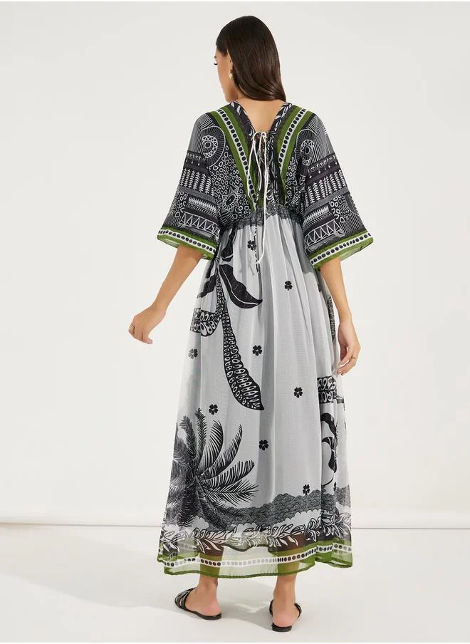 Styli All Over Print Kaftan Maxi Dress