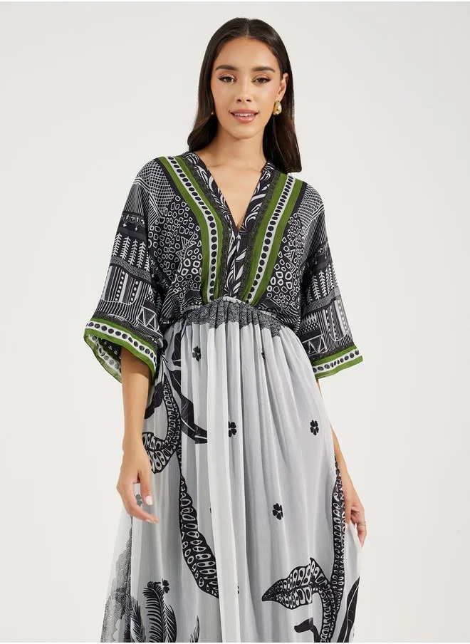 Styli All Over Print Kaftan Maxi Dress