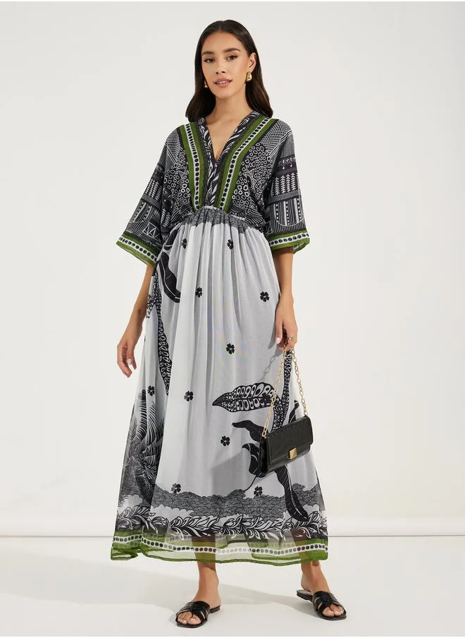 Styli All Over Print Kaftan Maxi Dress