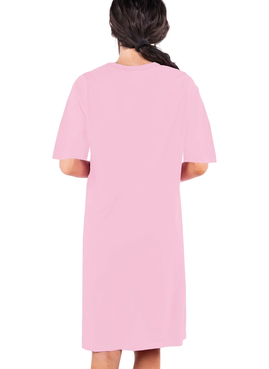 Rock&Roll Ostrich Pink V Neck Half Sleeve Knee Length Home Dress Nightgown