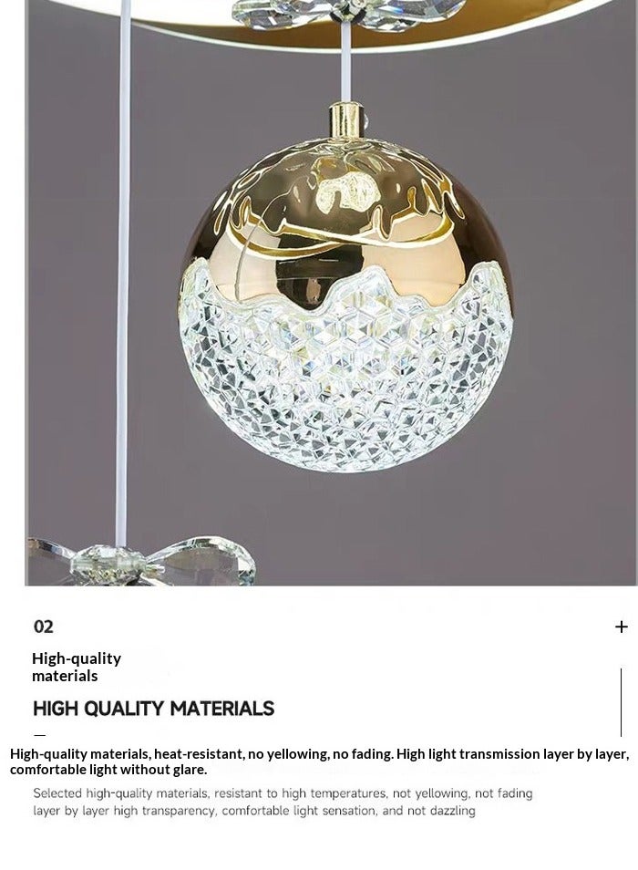 A fashionable LED chandelier with three spherical lamp heads and crystal embellishments, featuring three different light colors, adjustable height, suitable for bedrooms, living rooms, dining rooms and family rooms. - Image 4