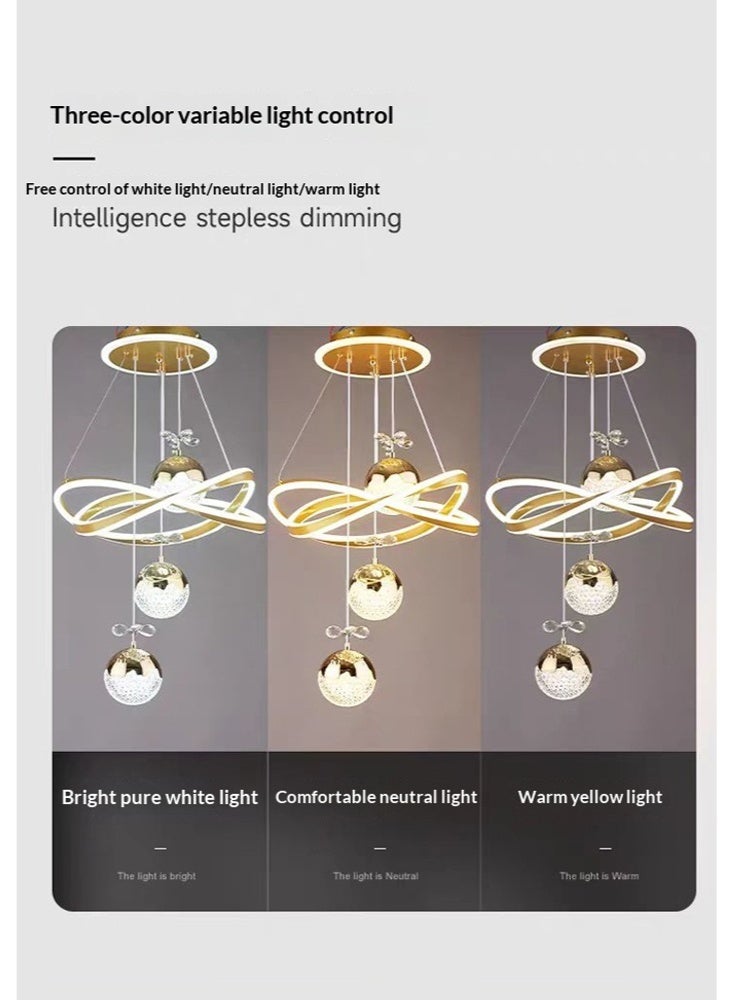A fashionable LED chandelier with three spherical lamp heads and crystal embellishments, featuring three different light colors, adjustable height, suitable for bedrooms, living rooms, dining rooms and family rooms. - Image 5