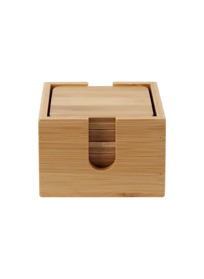 DANUBE HOME Loretta 6-Piece Bamboo Coaster Set with Holder Bamboo Wooden Coasters for Drinks Saucers for Planters Tabletop Protection Housewarming Gift 10 X10 X1.2cm