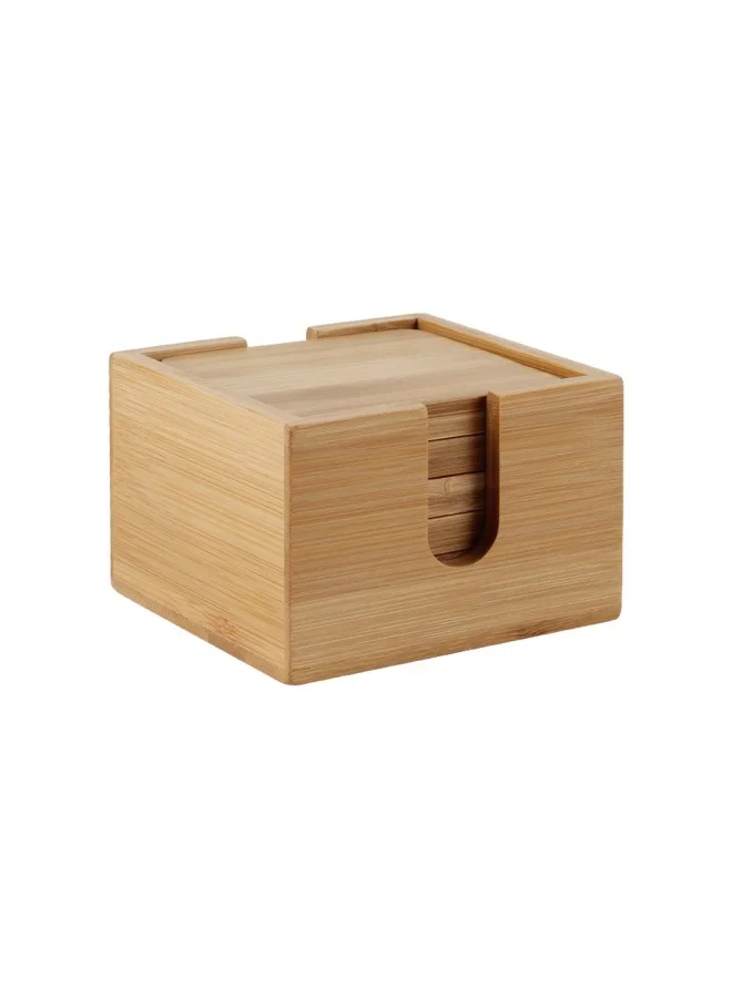 DANUBE HOME Loretta 6-Piece Bamboo Coaster Set with Holder Bamboo Wooden Coasters for Drinks Saucers for Planters Tabletop Protection Housewarming Gift 10 X10 X1.2cm