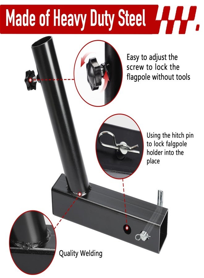 DenForste Hitch Flag Pole Holder - Flagpole Hitch Mount Universal Fit for Trailer Truck Jeep RV Pickup - Angled Flag Pole Holder Compatible with 2 inch Hitch Receivers - Image 3
