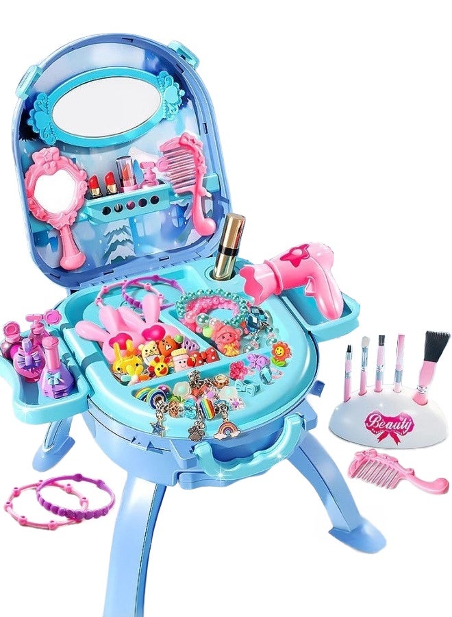 شبيلي مجموعة مكياج بطابع أميرة الثلج للأطفال – تسريحة ٣ في ١ بحقيبة بعجلات مع مجوهرات ومجفف شعر ومرآة وفرش وإكسسوارات ٣١ قطعة – هدية للبنات من عمر ٣ إلى ٨ سنوات - Image 2