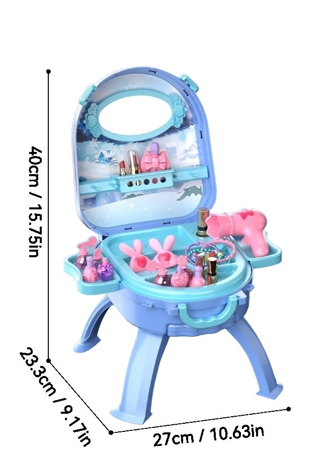 شبيلي مجموعة مكياج بطابع أميرة الثلج للأطفال – تسريحة ٣ في ١ بحقيبة بعجلات مع مجوهرات ومجفف شعر ومرآة وفرش وإكسسوارات ٣١ قطعة – هدية للبنات من عمر ٣ إلى ٨ سنوات - Image 3