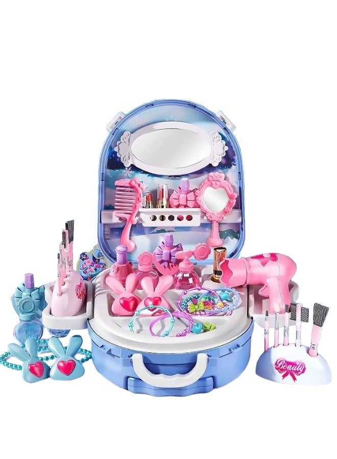 شبيلي مجموعة مكياج بطابع أميرة الثلج للأطفال – تسريحة ٣ في ١ بحقيبة بعجلات مع مجوهرات ومجفف شعر ومرآة وفرش وإكسسوارات ٣١ قطعة – هدية للبنات من عمر ٣ إلى ٨ سنوات - Image 1