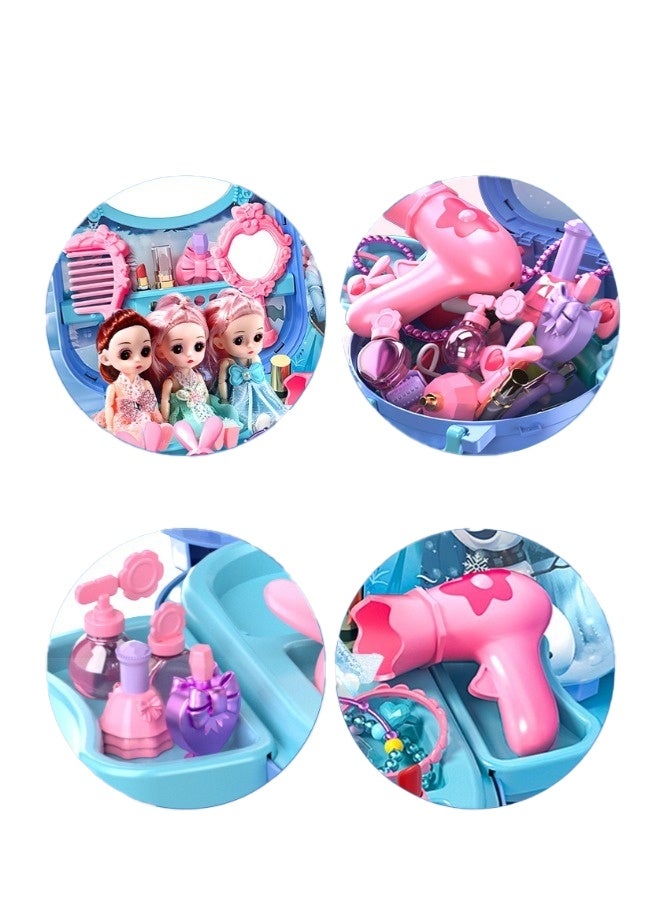 شبيلي مجموعة مكياج بطابع أميرة الثلج للأطفال – تسريحة ٣ في ١ بحقيبة بعجلات مع مجوهرات ومجفف شعر ومرآة وفرش وإكسسوارات ٣١ قطعة – هدية للبنات من عمر ٣ إلى ٨ سنوات - Image 5