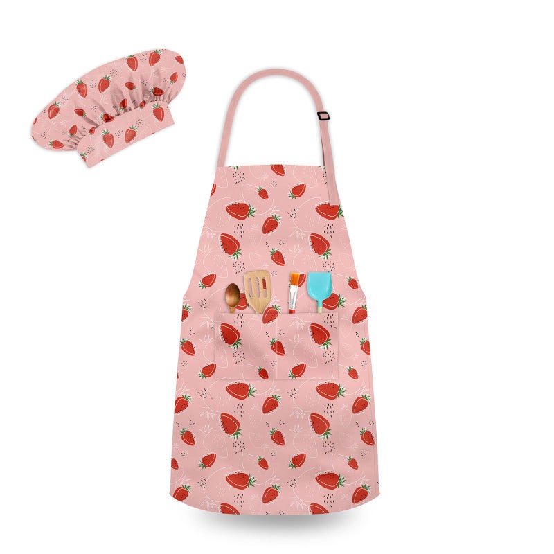 DEABOLAR Kids Chef Hat and Apron, Adjustable Kids Aprons with Pocket Girls Boys Kitchen Toddler Aprons for Cooking Baking - Image 1