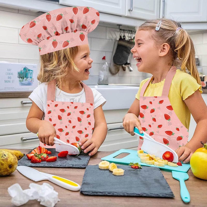 DEABOLAR Kids Chef Hat and Apron, Adjustable Kids Aprons with Pocket Girls Boys Kitchen Toddler Aprons for Cooking Baking - Image 3