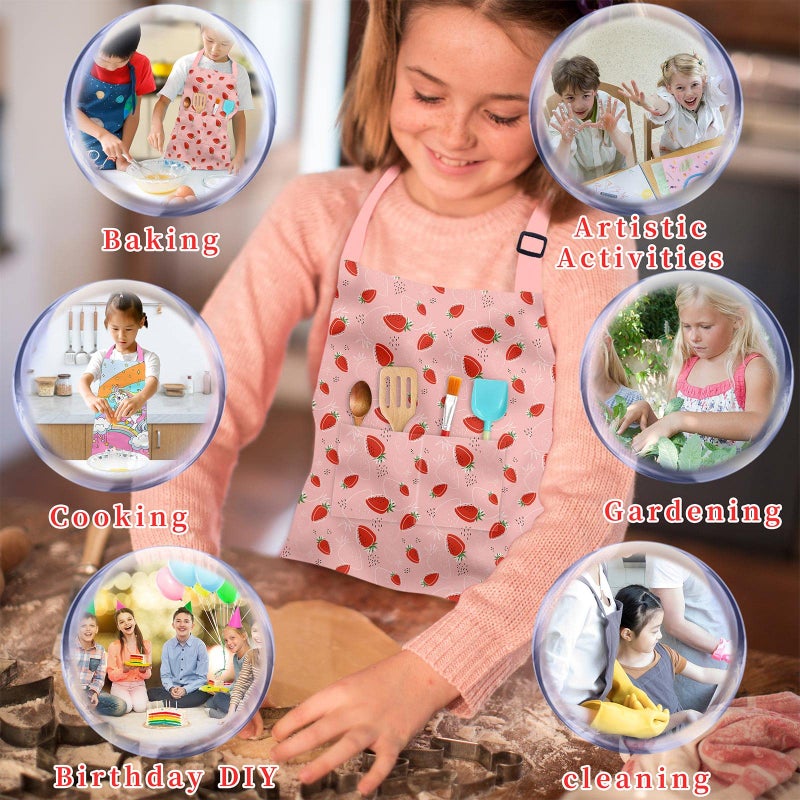 DEABOLAR Kids Chef Hat and Apron, Adjustable Kids Aprons with Pocket Girls Boys Kitchen Toddler Aprons for Cooking Baking - Image 4
