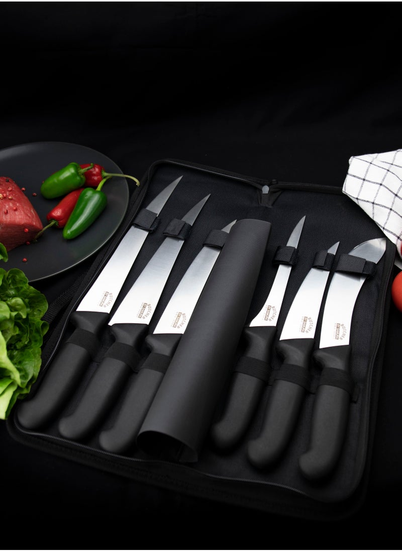 Samura Samura Butcher Kitchen Knives Set of 6 | Skinning Knife, Butcher Knife, Honing Rod, Bag | AUS-8 Stainless Steel Blades | Professional Grade | Precision Cutting | Hardness 58-59 HRC | Anti Slip  - Image 3