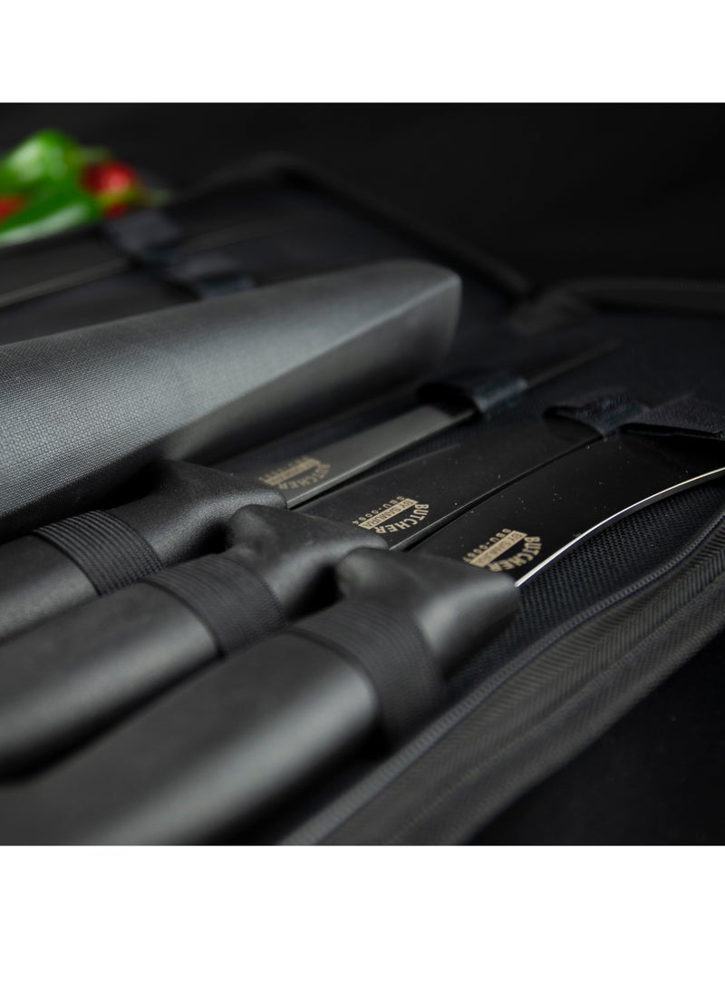 Samura Samura Butcher Kitchen Knives Set of 6 | Skinning Knife, Butcher Knife, Honing Rod, Bag | AUS-8 Stainless Steel Blades | Professional Grade | Precision Cutting | Hardness 58-59 HRC | Anti Slip  - Image 4
