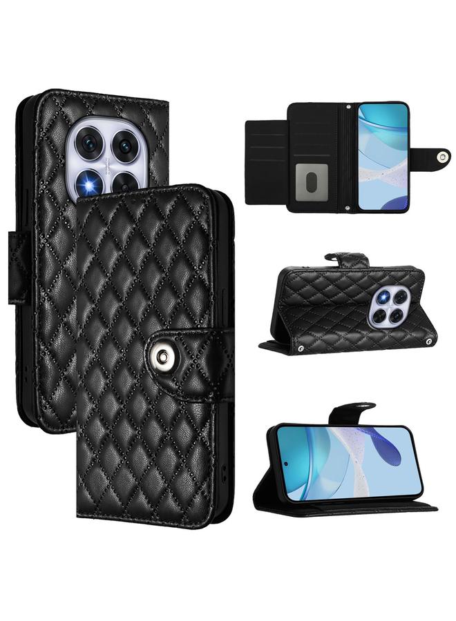 The Bros Case For Xiaomi Poco X7 5G Rhombic Texture Flip Leather Phone Case with Lanyard