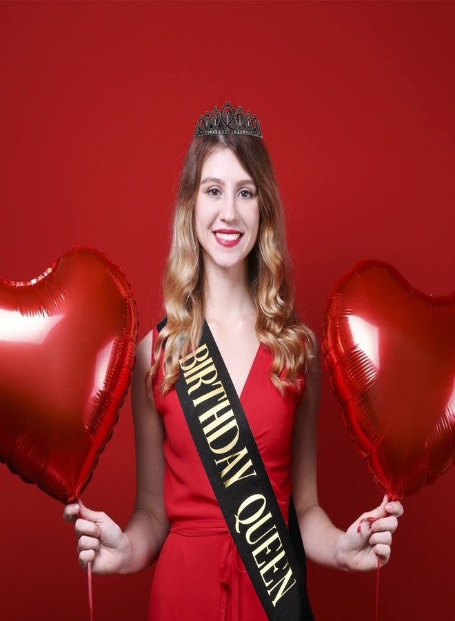 CAVETEE Birthday Crown and Sash for Women - Queen Rhinestone Tiara Set, Decorations, Black Crowns - Image 4