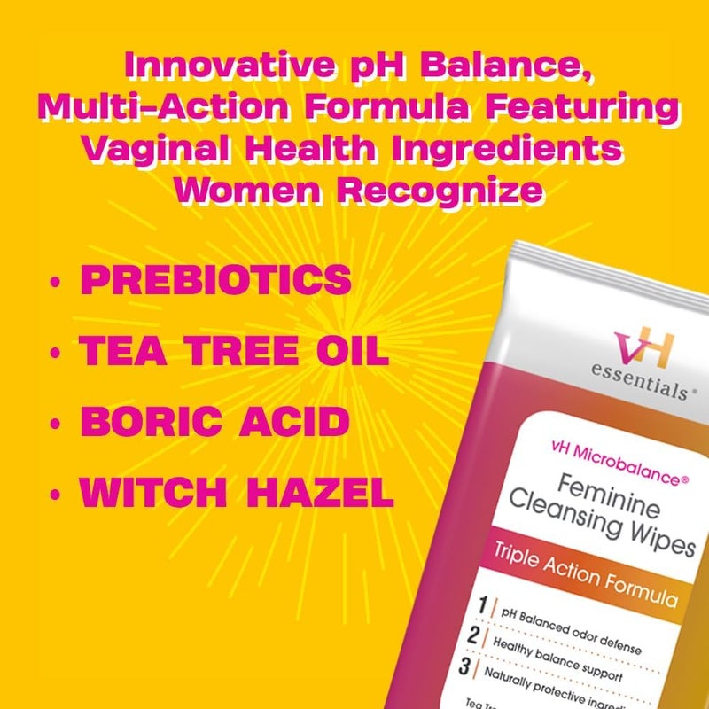 vH essentials Prebiotic pH Balanced Vaginal Suppositories Box Original Version 15 Count  pH Balanced Feminine Cleansing Wipes with Prebiotics Tea Tree Boric Acid Aloe  Witch Hazel 30 Count - Image 5