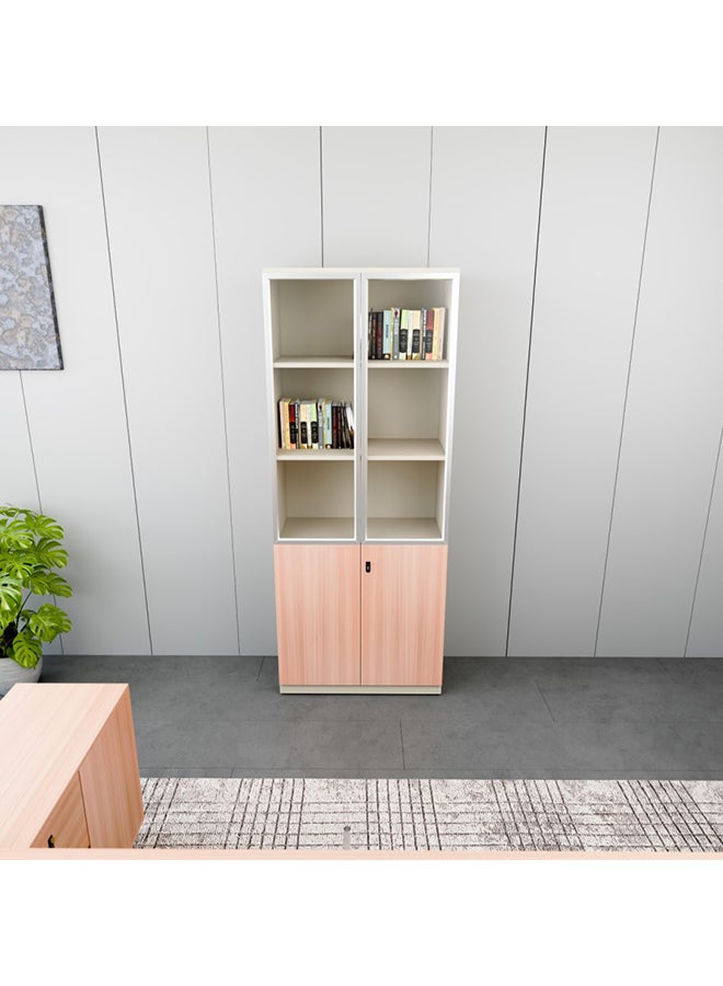 NEO FRONT FURNITURE Manager Office High File Cabinet, Beige & Brown Finish with 2 Glass Doors & 2 MDF Doors, Executive File Storage Cabinet for Office 800×400×2000 mm (XS-Y-W08)  - Image 4