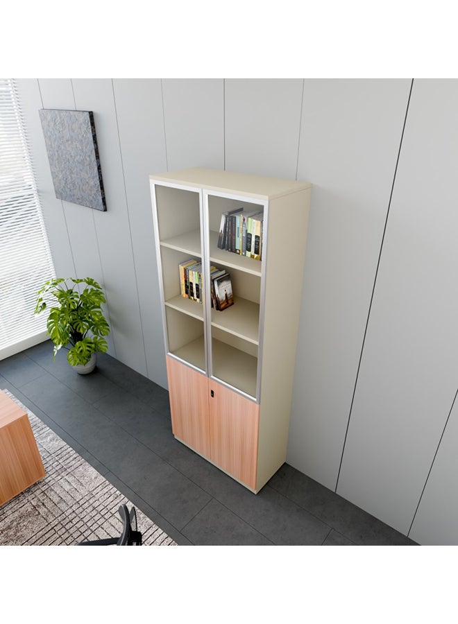 NEO FRONT FURNITURE Manager Office High File Cabinet, Beige & Brown Finish with 2 Glass Doors & 2 MDF Doors, Executive File Storage Cabinet for Office 800×400×2000 mm (XS-Y-W08)  - Image 3