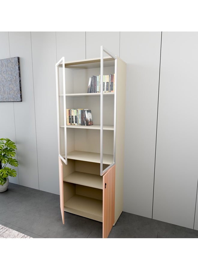NEO FRONT FURNITURE Manager Office High File Cabinet, Beige & Brown Finish with 2 Glass Doors & 2 MDF Doors, Executive File Storage Cabinet for Office 800×400×2000 mm (XS-Y-W08)  - Image 5