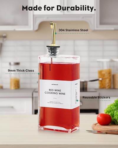WISIMMALL Olive Oil Dispenser For Kitchen, Glass Oil Bottle 500ML Oil And Vinegar Dispenser Set Of 4 with 4 Stainless Steel Pourers & 44 Labels, Soy Sauce Dispenser, Coffee Syrup Bottles - Image 3