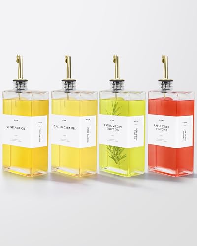 WISIMMALL Olive Oil Dispenser For Kitchen, Glass Oil Bottle 500ML Oil And Vinegar Dispenser Set Of 4 with 4 Stainless Steel Pourers & 44 Labels, Soy Sauce Dispenser, Coffee Syrup Bottles - Image 5
