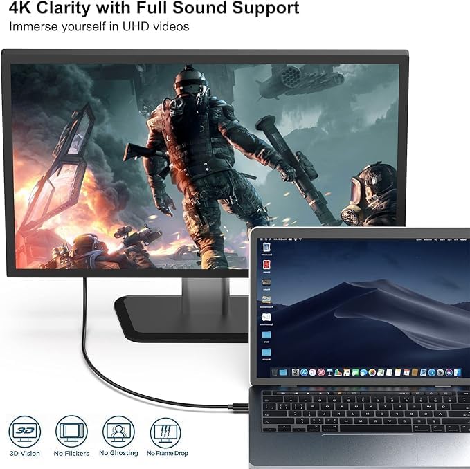 ARVOX USB Type C to HDMI 6.6FT 4K@30Hz, 2K@144Hz Resolution, 48Gbps Ultra High Speed Cord for Laptop, MacBook Pro/Air, Ps5, Chromebook, TV, iPad & Tab 2 Meter - Image 4