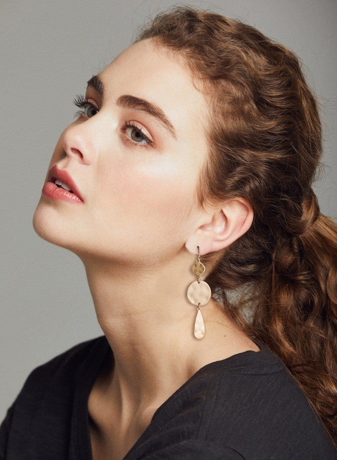 ليلي آند وايت أقراط LILIE&WHITE مطلية بالذهب المحروق بتصميم بوهيمي للنساء، أقراط متدلية مطلية بالذهب العتيق على شكل قرص، أقراط هندسية بوهيمية، مجوهرات أزياء - Image 3