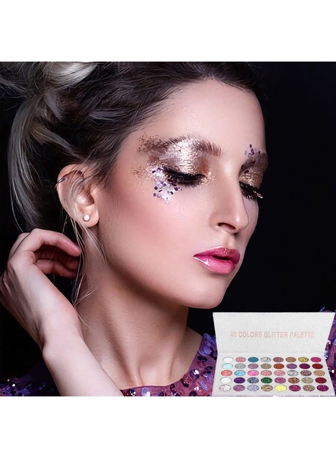 SUMEITANG 40 Colors Glitter Gel Set - No Glue Needed for Hair Face Body Glitter for Halloween, Carnival, Cosplay | Multi-Purpose Paint Glitter Palette, Vibrant Makeup for Women, Girls & Kids - Image 2