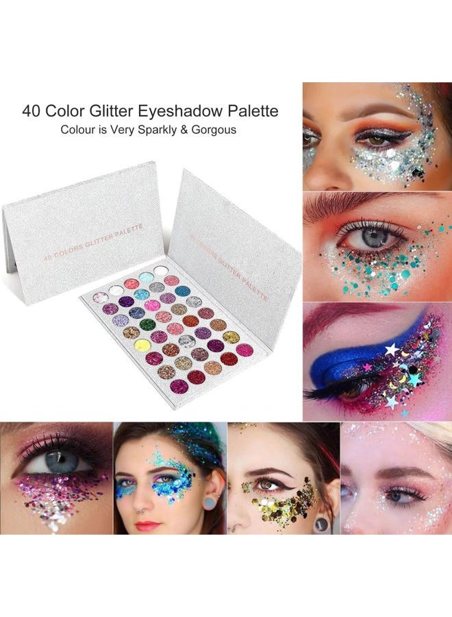 SUMEITANG 40 Colors Glitter Gel Set - No Glue Needed for Hair Face Body Glitter for Halloween, Carnival, Cosplay | Multi-Purpose Paint Glitter Palette, Vibrant Makeup for Women, Girls & Kids - Image 3