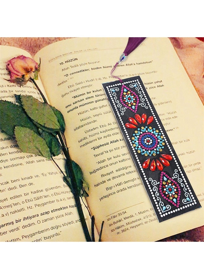 علامة مرجعية من الجلد على شكل زهرة مع رسم ماسي DIY وخرز مزخرف - Image 3