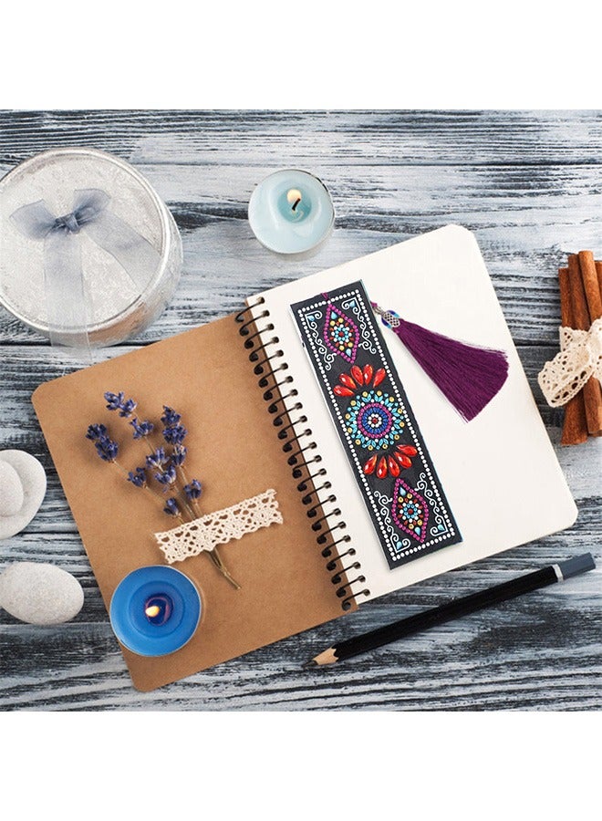 علامة مرجعية من الجلد على شكل زهرة مع رسم ماسي DIY وخرز مزخرف - Image 4