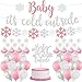 K KUMEED Baby Its Cold Outside Party Decorations Banner Snowflake Balloons Garland for Winter Wonderland Baby Shower Christmas Winter Birthday Party Supplies Silver Pink - Image 3