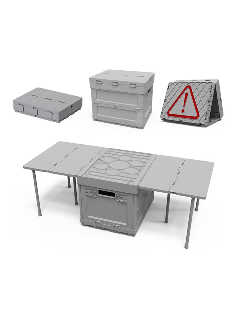 General 3 in 1 Compact Camp Table Deck Box with Parking Warning Sign Function Portable Low Picnic Beach Table Small Folding Camping Table for Indoor OutdoorCamping BeachBBQ Grey  - Image 1