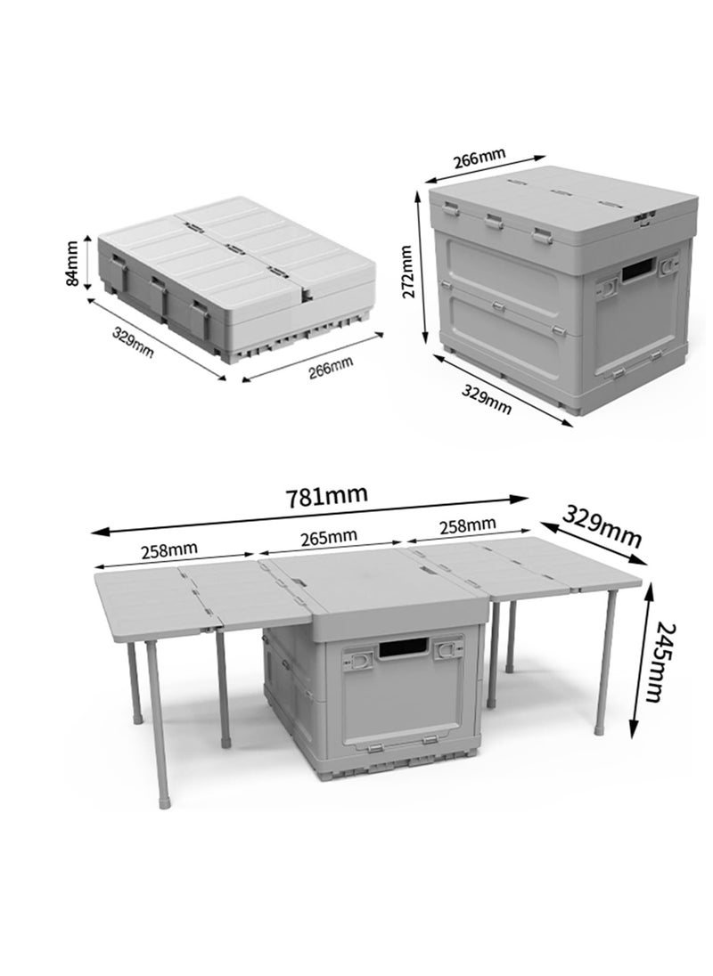 General 3 in 1 Compact Camp Table Deck Box with Parking Warning Sign Function Portable Low Picnic Beach Table Small Folding Camping Table for Indoor OutdoorCamping BeachBBQ Grey  - Image 3