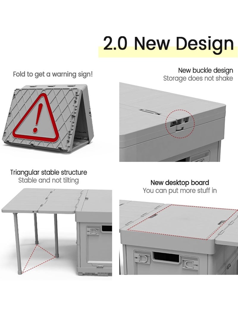 General 3 in 1 Compact Camp Table Deck Box with Parking Warning Sign Function Portable Low Picnic Beach Table Small Folding Camping Table for Indoor OutdoorCamping BeachBBQ Grey  - Image 4