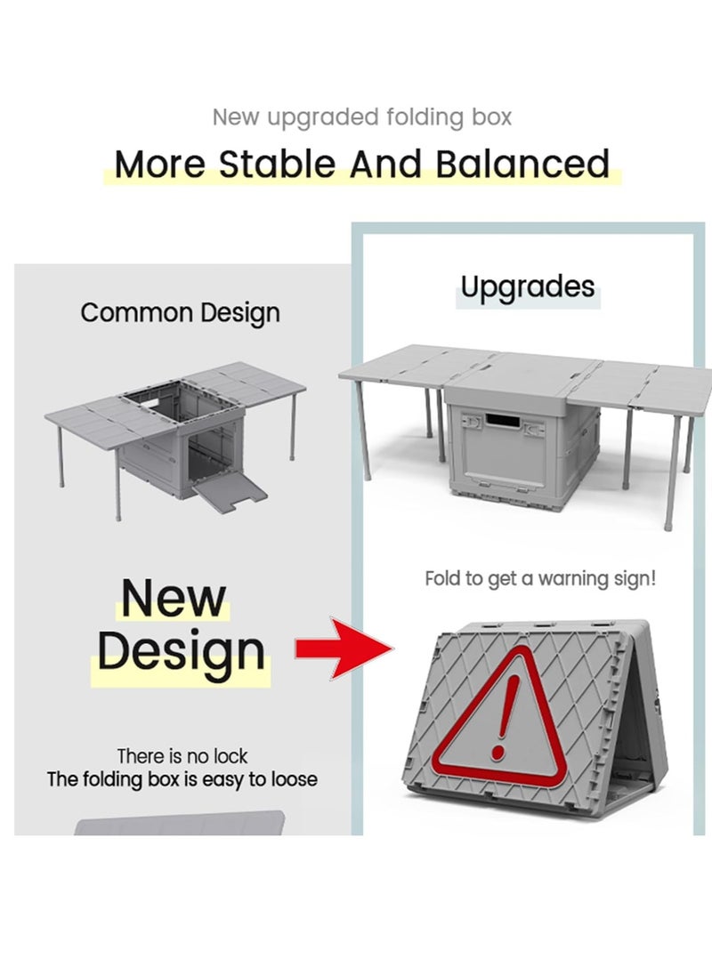 General 3 in 1 Compact Camp Table Deck Box with Parking Warning Sign Function Portable Low Picnic Beach Table Small Folding Camping Table for Indoor OutdoorCamping BeachBBQ Grey  - Image 5