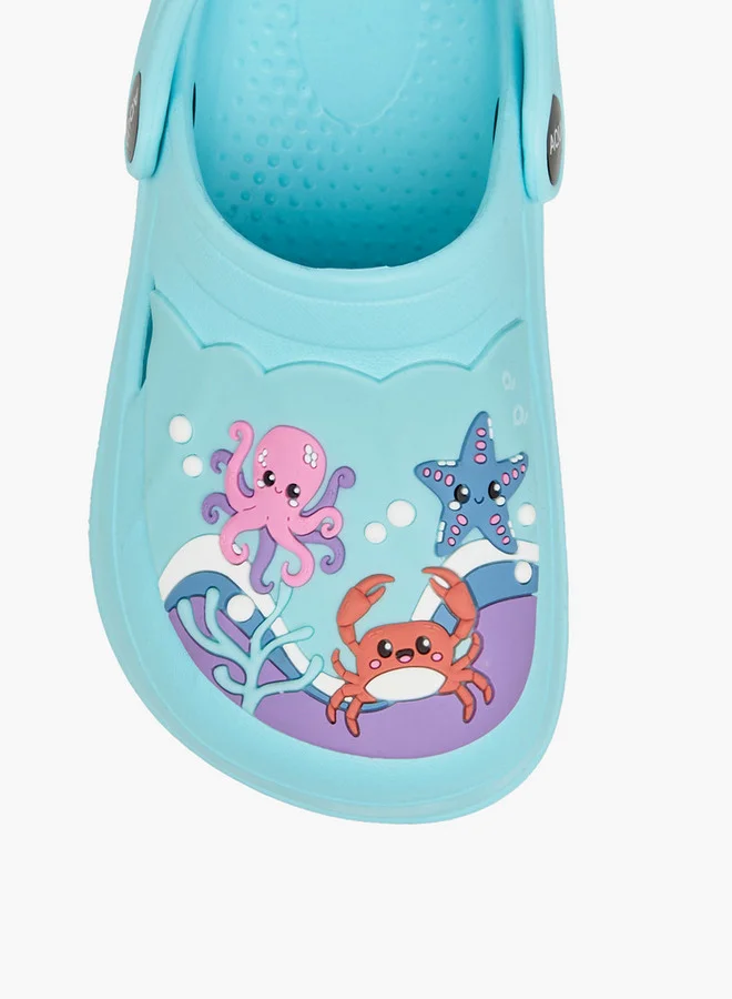 Aqua Girls Animal Applique Clogs with Backstrap