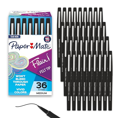 Paper Mate Flair Felt Tip Pens, Medium Point (0.7mm), Black, 36 Count - Image 1