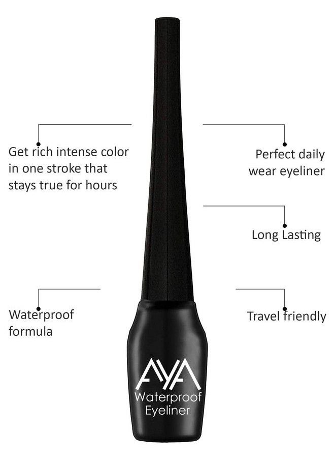 Waterproof Liquid Eyeliner Set Of 2 (Black And Blue) 5 Ml Each + Jet Black Waterproof Kohl Kajal ; Smudge Proof Transfer Proof Eye Liner Kajal For Eye Makeup ;