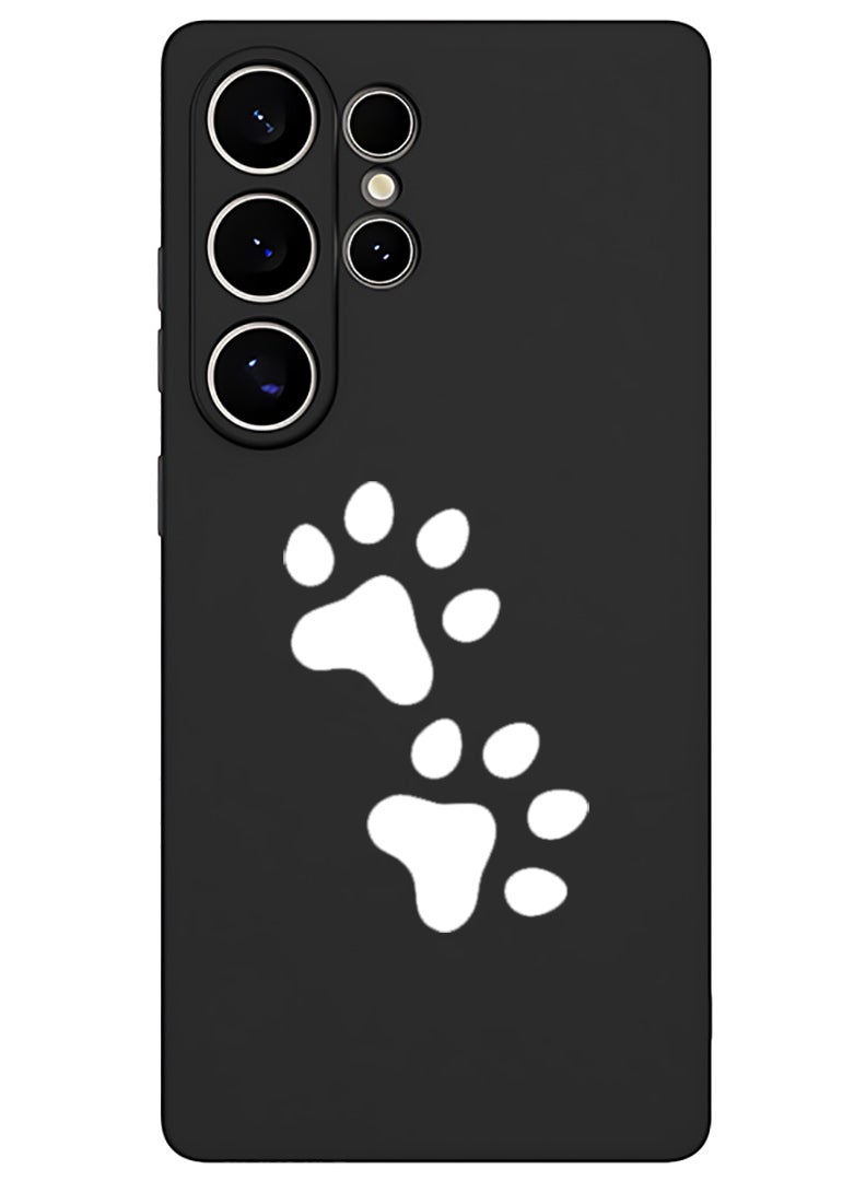 Theodor Protective Slim Fit Case Liquid Silicone Cover with Full Body Protection Anti-Scratch Shockproof Case For Samsung Galaxy S25 Ultra (Black) - Paw - White - Image 1
