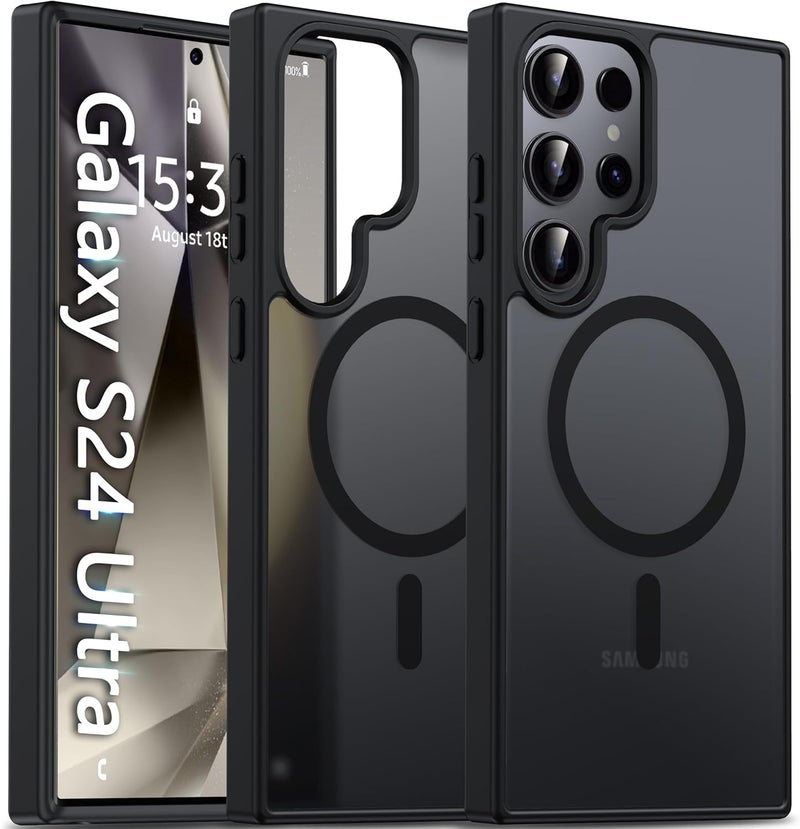 keeshar MagPro case for Samsung Galaxy S24 Ultra 5G | MagSafe Compatible Protective Cover Strong Magnetic Adsorption Shockproof Armor Scratch Resistant Polycarbonate HardBack | Translucent Matte Black - Image 1