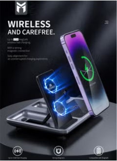 Maxive 4-in-1 wireless charger 15W with fast charging and smart device identification - charges 3 devices simultaneously with a clock display - universal compatibility, portable power station, wireless charging station, wireless charging base, watch charging base, phone charging base, iPhone charging base.